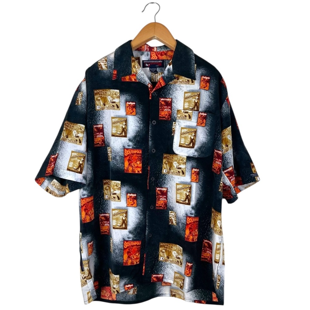 Vintage 90s South Pole Men's Large Hip Hop All Over Money Print Button Up Shirt